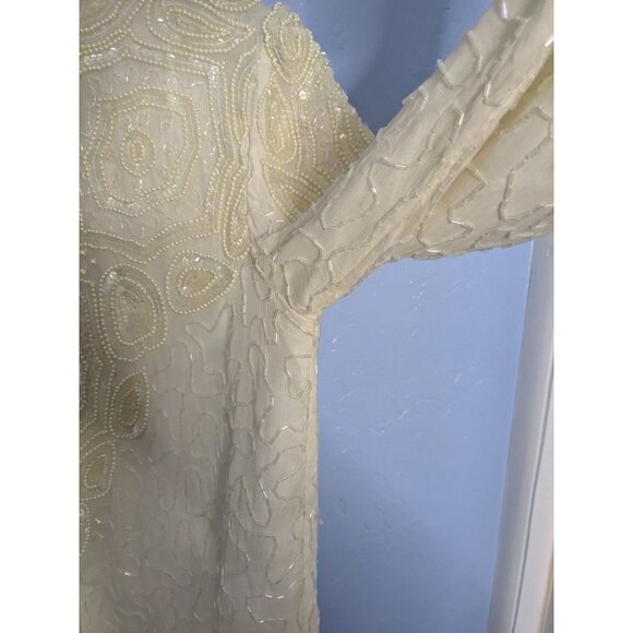 Adrian Papier Womens Ivory Beaded Silk Jacket 24 sz PS Evening - Picture 11 of 16